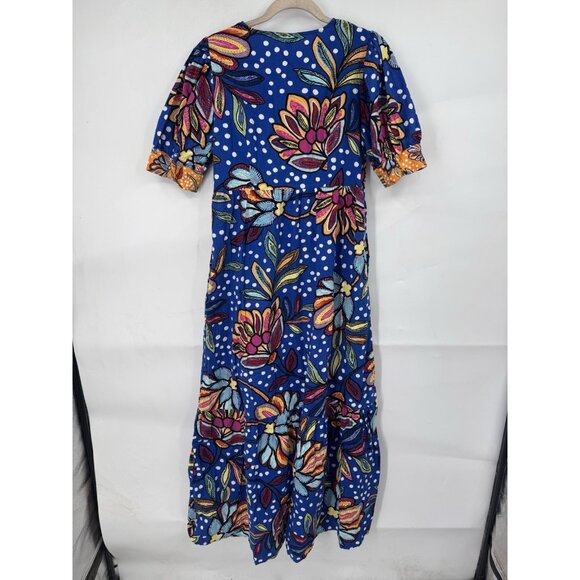 Tabitha Brown for Target Womens Mixed Floral Polka Dot Blue Midi Dress 4 Preppy - Picture 3 of 11